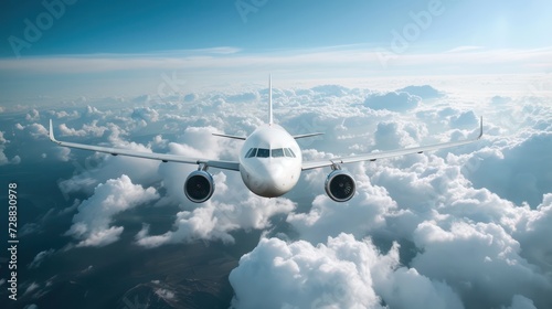 White passenger airplane flying in the sky