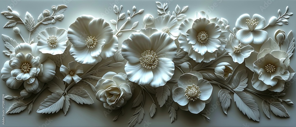 White relief image of flowers on the wall --ar 7:3 --style raw --stylize 750 --v 6 Job ID: faa990e9-d512-4228-acdf-0194849c8e43 White relief image of flowers on the wall --ar 7:3 --style raw --stylize 750 --v 6 Job ID: faa990e9-d512-4228-acdf-0194849c8e43