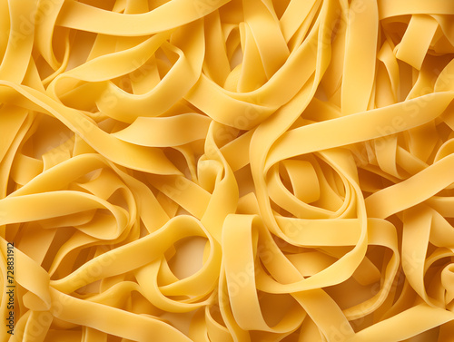 Illustration top view background with raw tagliatelle pasta