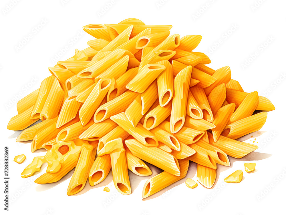 Illustration of a pile raw penne pasta on white background Illustration of a pile raw penne pasta on white background