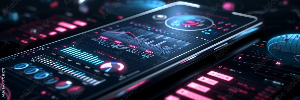 Fototapeta premium Futuristic KPI Metrics Dashboard on a Mobile Device with Graphs and Business Analytics