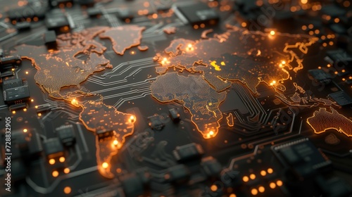 Global Electronics Market Concept with World Map on Circuit Board