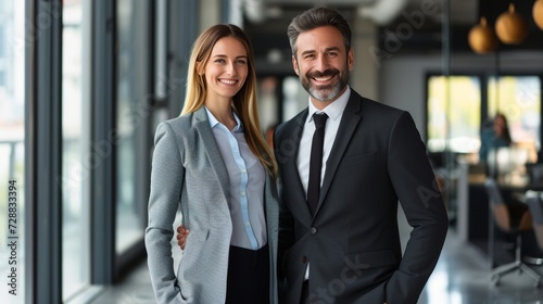 Wallpaper Mural Professional Business Couple Smiling Confidently in Corporate Office Environment Torontodigital.ca