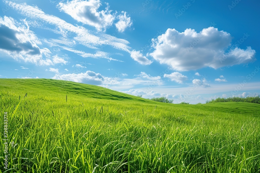 Landscape of green grass on slope with blue sky Landscape of green grass on slope with blue sky