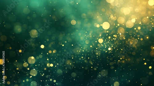 Abstract Golden Bokeh Sparkles on Emerald Green Defocused Background Banner