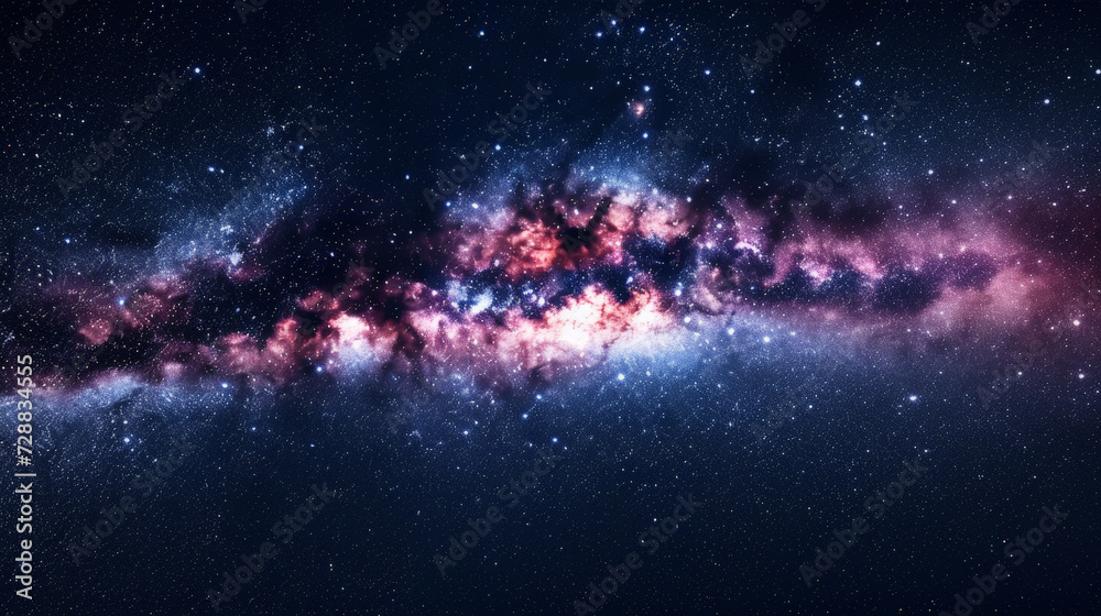 A dazzling galaxy, ablaze with stars and cosmic dust, stretching across the night sky. - obrazy, fototapety, plakaty 