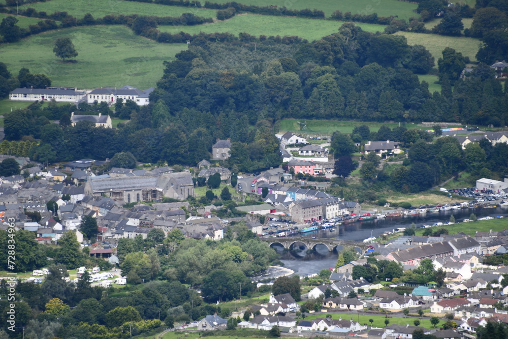 View to Graiguenamanagh from Brandon hill, County Kilkenny, Ireland 