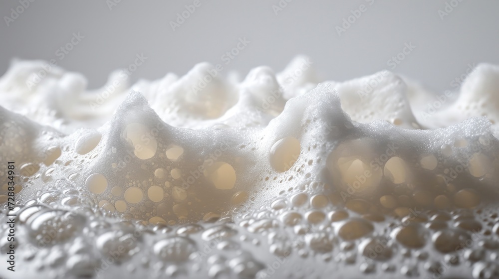  a close up of a white substance with drops of water on the surface of the liquid and on the surface of the substance is a white substance with small bubbles.