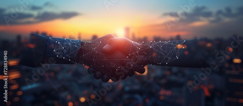 Business Handshake with Networking Connections on Urban Background Banner photo