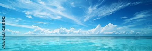 Expansive Tropical Beach Panorama with Serene Ocean and Sky Horizon