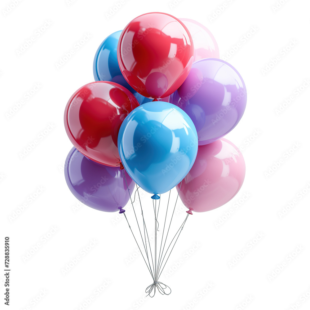 Colorful balloons bunch isolated on transparent background