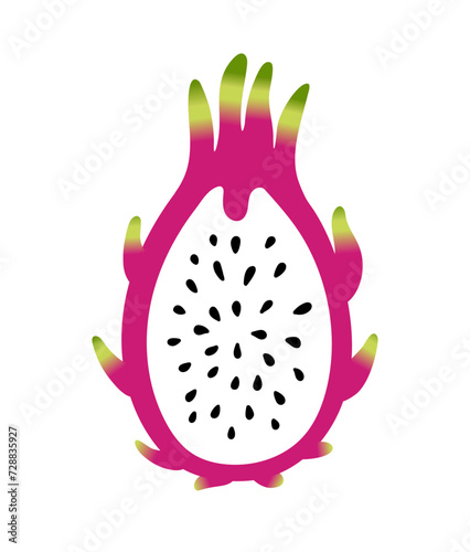 Dragon fruit half. Flat cartoon color vector illustration isolated on white background.