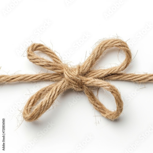 Close-Up of Twisted Jute Twine Bow on White Background