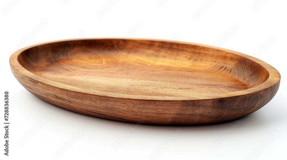 Close-up of an Oval Wooden Tray on White Background