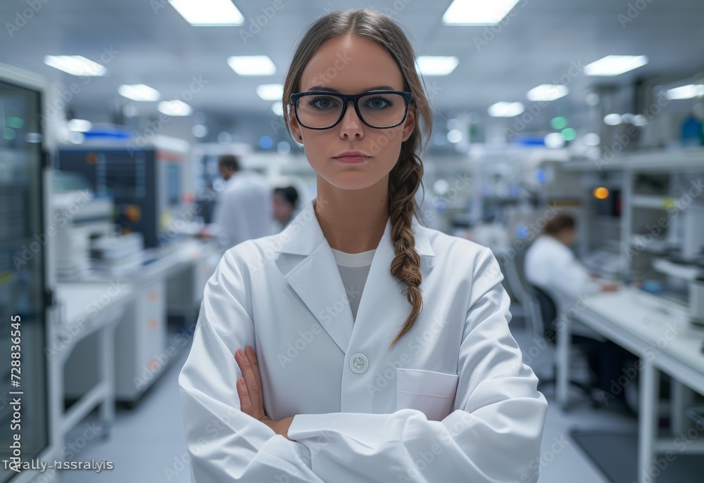 Fototapeta premium Concentrated African American Female Scientist Researching in Modern Lab with Computer Technology
