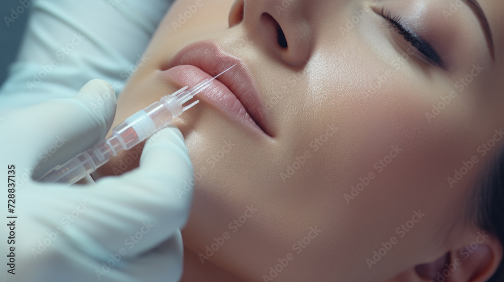 Beauty Injections With Fillers For Lips Correction. Generative AI