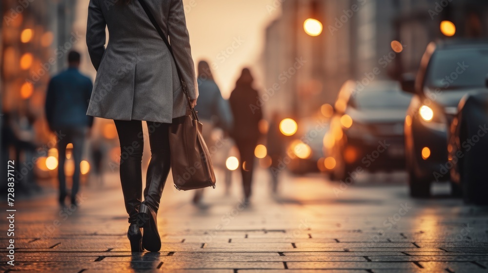 Crowd Of People On The Street Walking On A Zebra Crossing, In The Afternoon, Busy City. Generative AI Crowd Of People On The Street Walking On A Zebra Crossing, In The Afternoon, Busy City. Generative AI