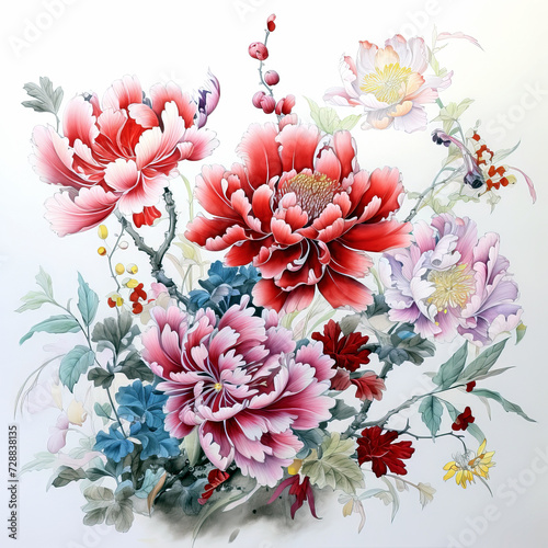 Beautiful flowers in chinese style. Ai art