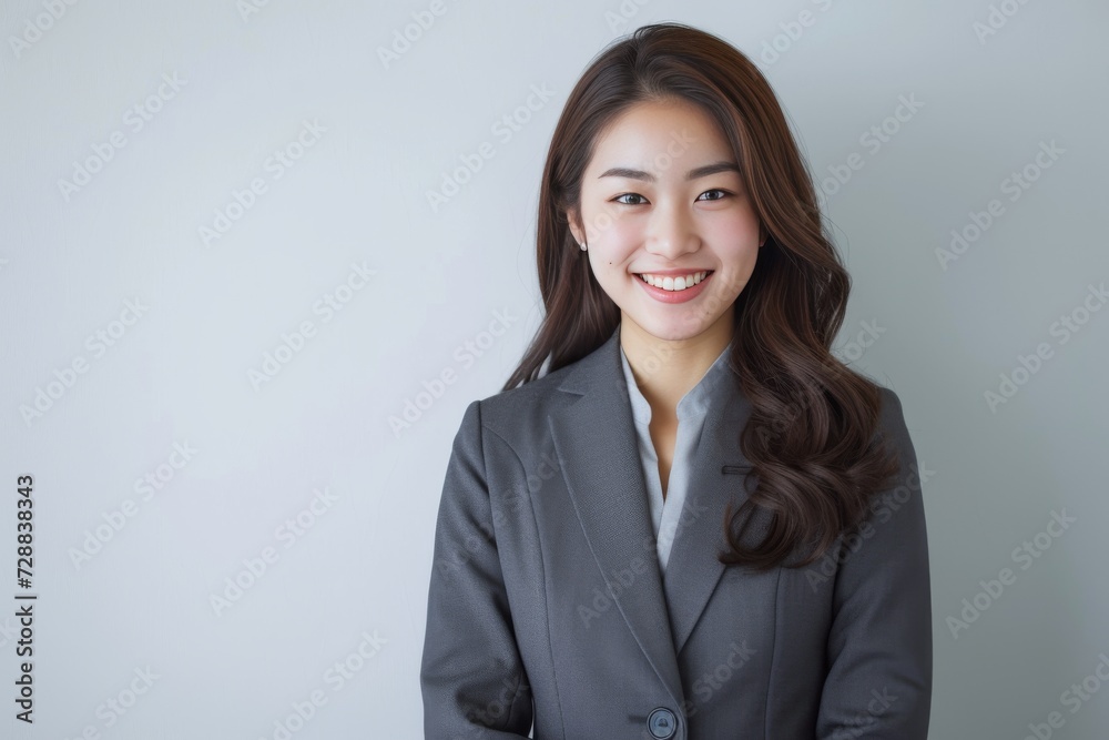 Portrait of a Smiling Asian Businesswoman in Professional Attire Against a White Background Portrait of a Smiling Asian Businesswoman in Professional Attire Against a White Background