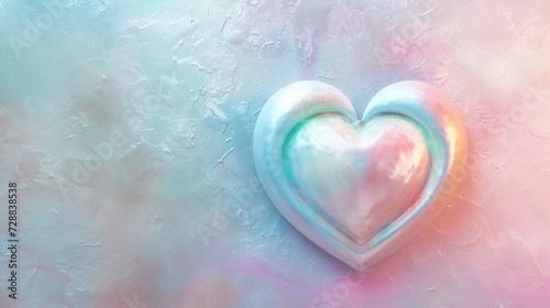  a heart shaped object sitting on top of a blue and pink frosted window sill with a pink and blue heart on it's left side of the image.