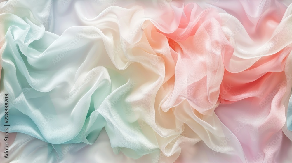 Obraz premium a close up of a pink, blue, and green background with a large amount of white and pink fabric on top of it and bottom half of the image.