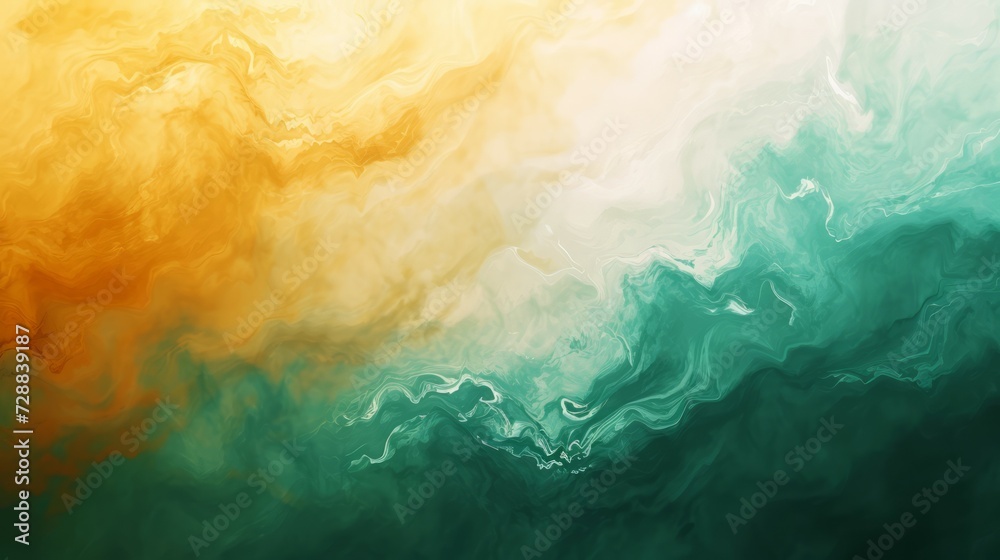 Abstract green and yellow gradient texture with a fluid transition between colors. Golden emerald color scheme. Luxury backdrop. Copy space - obrazy, fototapety, plakaty 