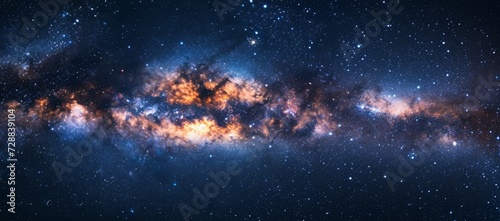 Milky Way galaxy as seen from Earth. Dense clusters of stars and celestial dust creating a glowing  intricate pattern against the dark sky. Concept of astronomy  space  galaxy  cosmos exploration.