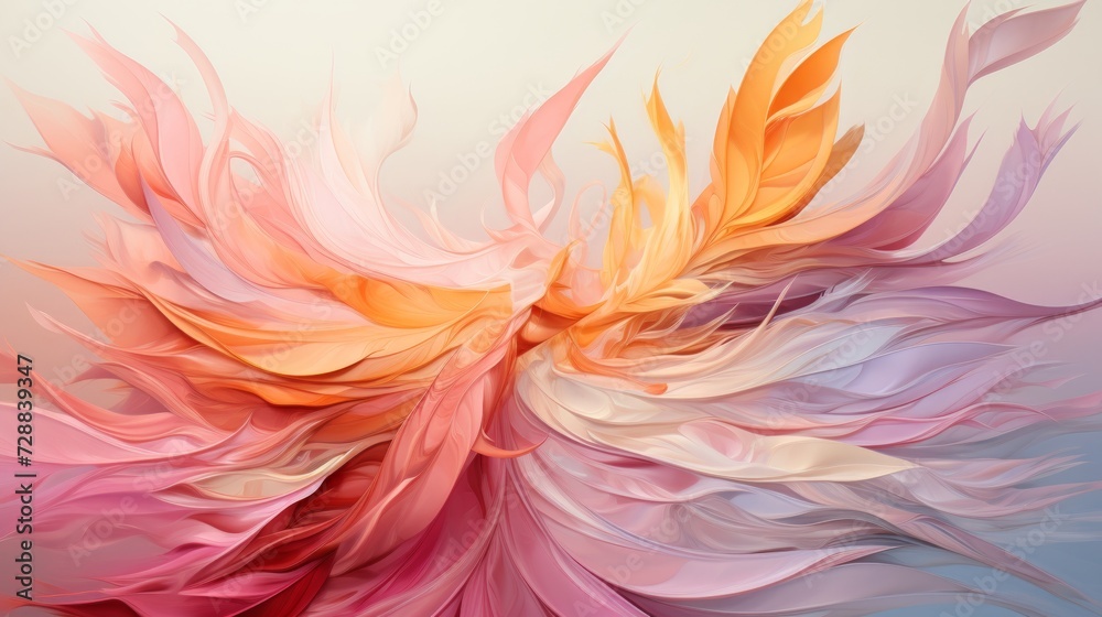 Digital art depicting a flower-like design in soft pink and peach hues. Concept of abstract bloom, pastel swirl, artistic flora.