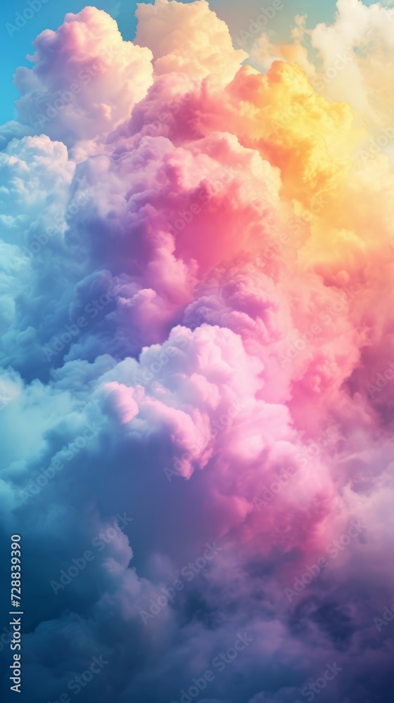 Dreamy cloudscape infused with spectrum of soft rainbow hues. Abstract beautiful sky. Copy Space. Concept of calming backgrounds, nature, minimalist design, sunrise, dreamscapes. Vertical format Dreamy cloudscape infused with spectrum of soft rainbow hues. Abstract beautiful sky. Copy Space. Concept of calming backgrounds, nature, minimalist design, sunrise, dreamscapes. Vertical format