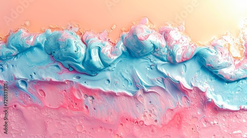 Abstract textured smears of oil paint with soft peach, pink and blue pastel tones. Concept of artistic backdrop, color blending, calming background