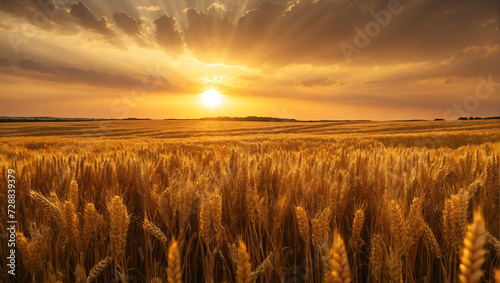 Złote pole pszenicy o zachodzie słońca photo