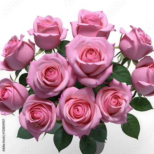 Valentine s Day Bouquet of Pink Roses  Valentine s Day Love  Dating Gift  Wedding Bouquet  Isolated Cut Object PNG File on White Isolated Background.