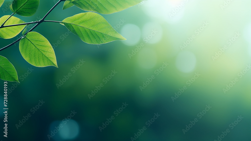 Fototapeta premium Close-up fresh nature view of green leaf on blurred greenery background in garden with copy space using as a background, natural green plants landscape, ecology, fresh wallpaper concept.