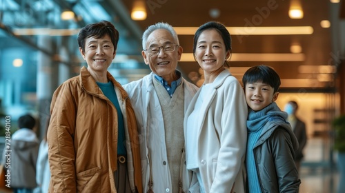 family of chinese or asian grandparents, daughter and grandson
