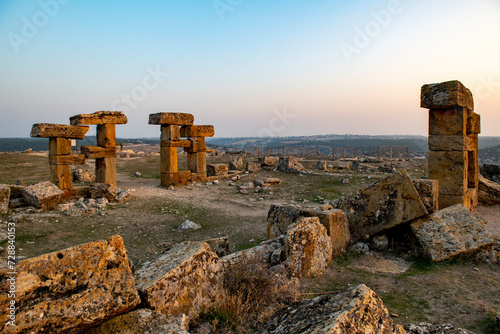 Ruins of Blaundus ancient city in Usak province of Turkey. View at sunrise. The ancient city was in the Roman province of Lydia. Usak, Turkey.