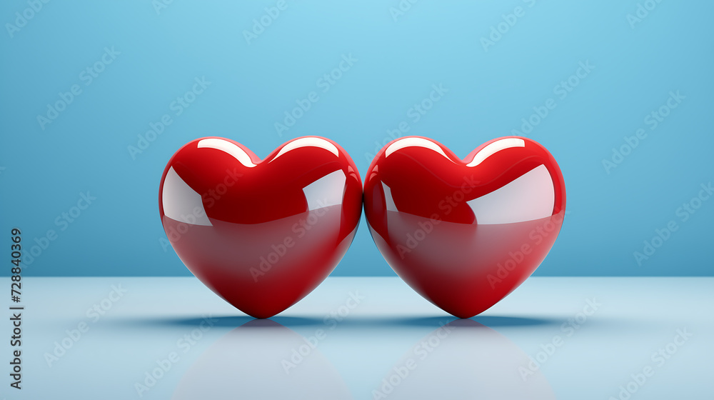 Dwa czerwone serca symbolizujące idealną harmonię - obrazy, fototapety, plakaty 