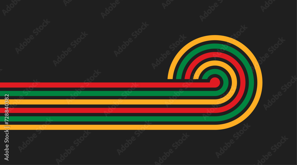 Groovy background 70s with waves in concept of juneteenth, Black history month. Abstract wavy line pattern in 1970s hippie retro style. Vector illustration  - obrazy, fototapety, plakaty 
