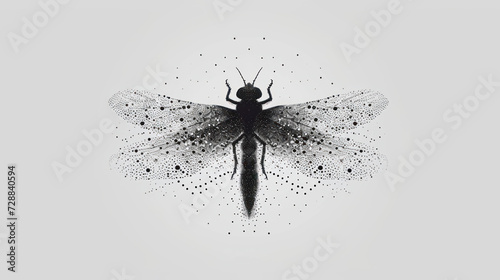 a black and white drawing of a bug with dots on it's wings and a black insect on the back of it's wings, on a light gray background. photo