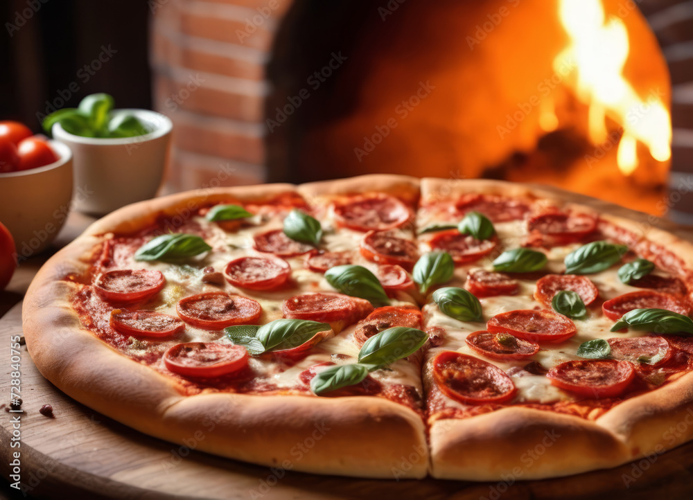 Freshly Baked Pizza in Wood-Fired Oven