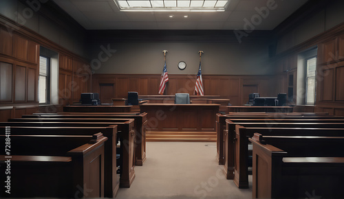 American Courtroom Interior with No Participantsl. Created with AI.