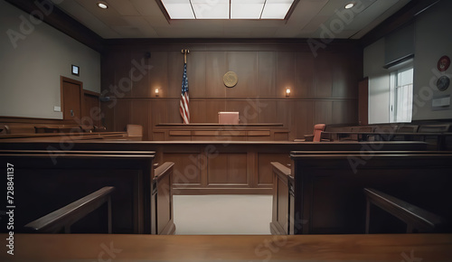 American Courtroom Interior with No Participantsl. Created with AI.