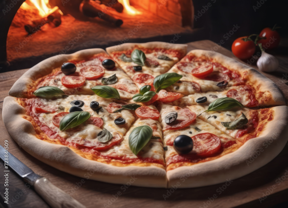 Freshly Baked Pizza in Wood-Fired Oven