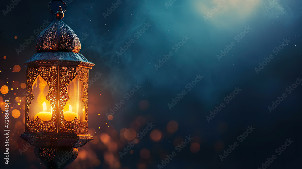 Ramadan kareem with golden moon and lantern Ramadan kareem with golden moon and lantern