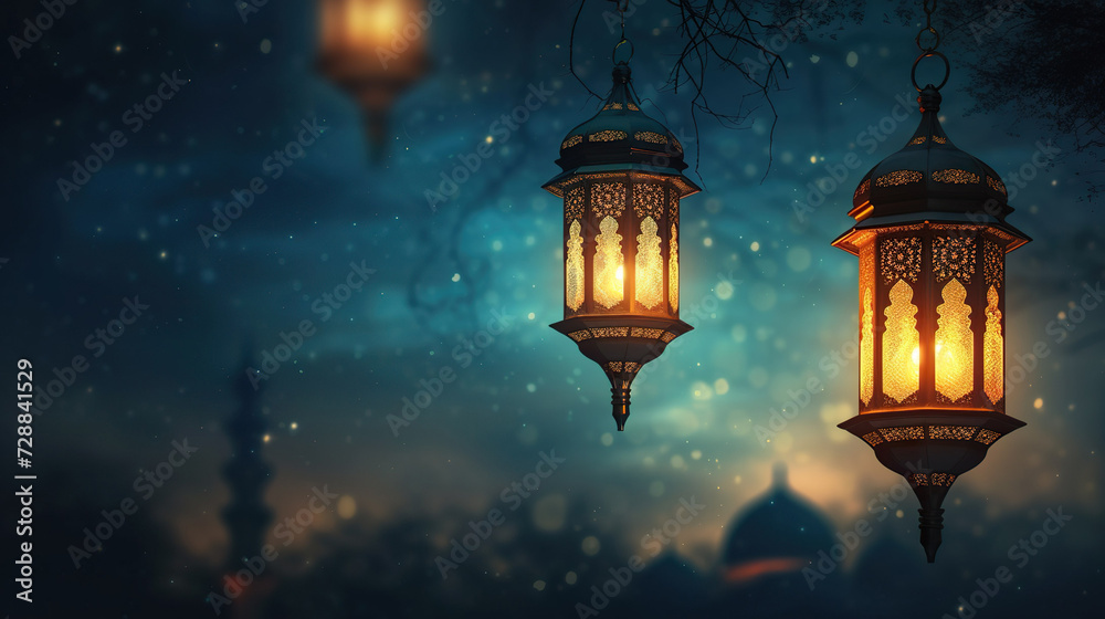 Ramadan kareem with golden moon and lantern Ramadan kareem with golden moon and lantern