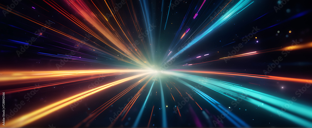 Lightspeed, hyperspace, space warp background. Colorful streaks of light gathering towards the event horizon.