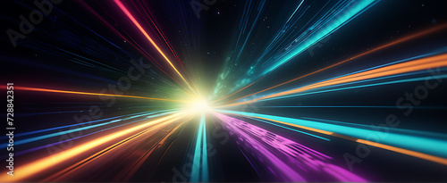 Lightspeed, hyperspace, space warp background. Colorful streaks of light gathering towards the event horizon.