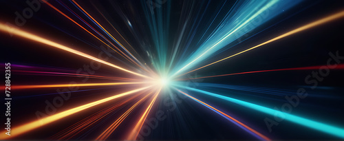 Lightspeed, hyperspace, space warp background. Colorful streaks of light gathering towards the event horizon. © Ростислав Андрейченк