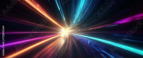 Lightspeed  hyperspace  space warp background. Colorful streaks of light gathering towards the event horizon.