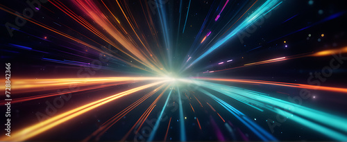 Lightspeed, hyperspace, space warp background. Colorful streaks of light gathering towards the event horizon.