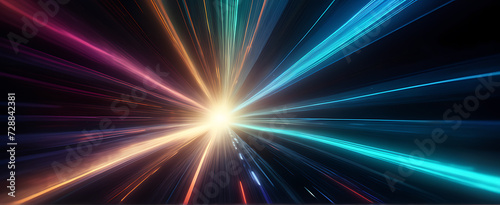 Lightspeed, hyperspace, space warp background. Colorful streaks of light gathering towards the event horizon.